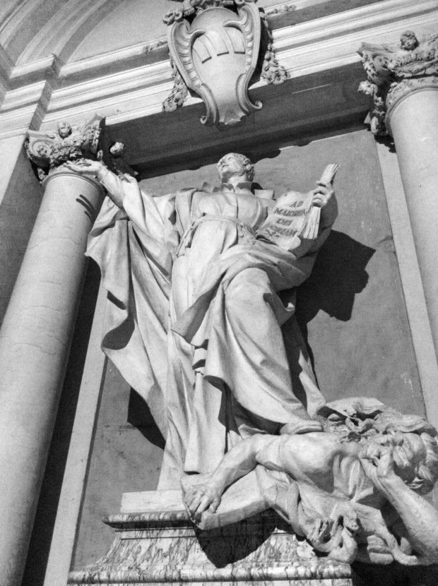 Statue of Ignatius at Chiesa di S. Ignazio, Rome. This one is a model for the statue at St. Peter's Basilica
